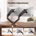 thumbnail image 3 of Dual Monitor Mount Stand for 13”-33" Screens, 360° Heavy Duty Adjustable Gas Spring Arm Desk Mount with Tilt, Swivel, Rotation, VESA 100x100, 75x75, Holds Up to 22lbs per Monitor Arm, 3 of 9