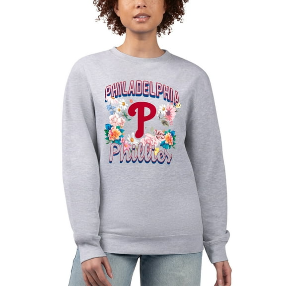 Women's G-III 4Her by Carl Banks Heather Gray Philadelphia Phillies Flowers Graphic Pullover Sweatshirt