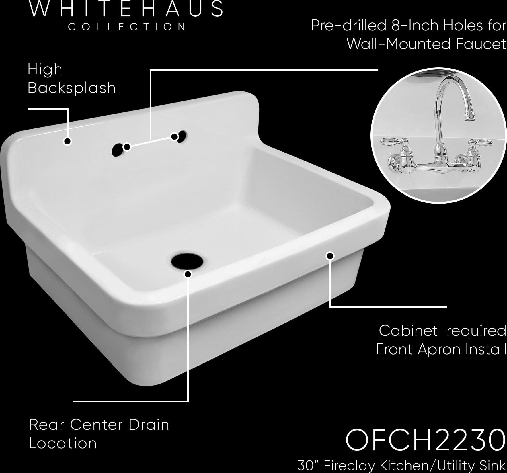 Old Fashioned Country Fireclay Utility Sink with High Backsplash