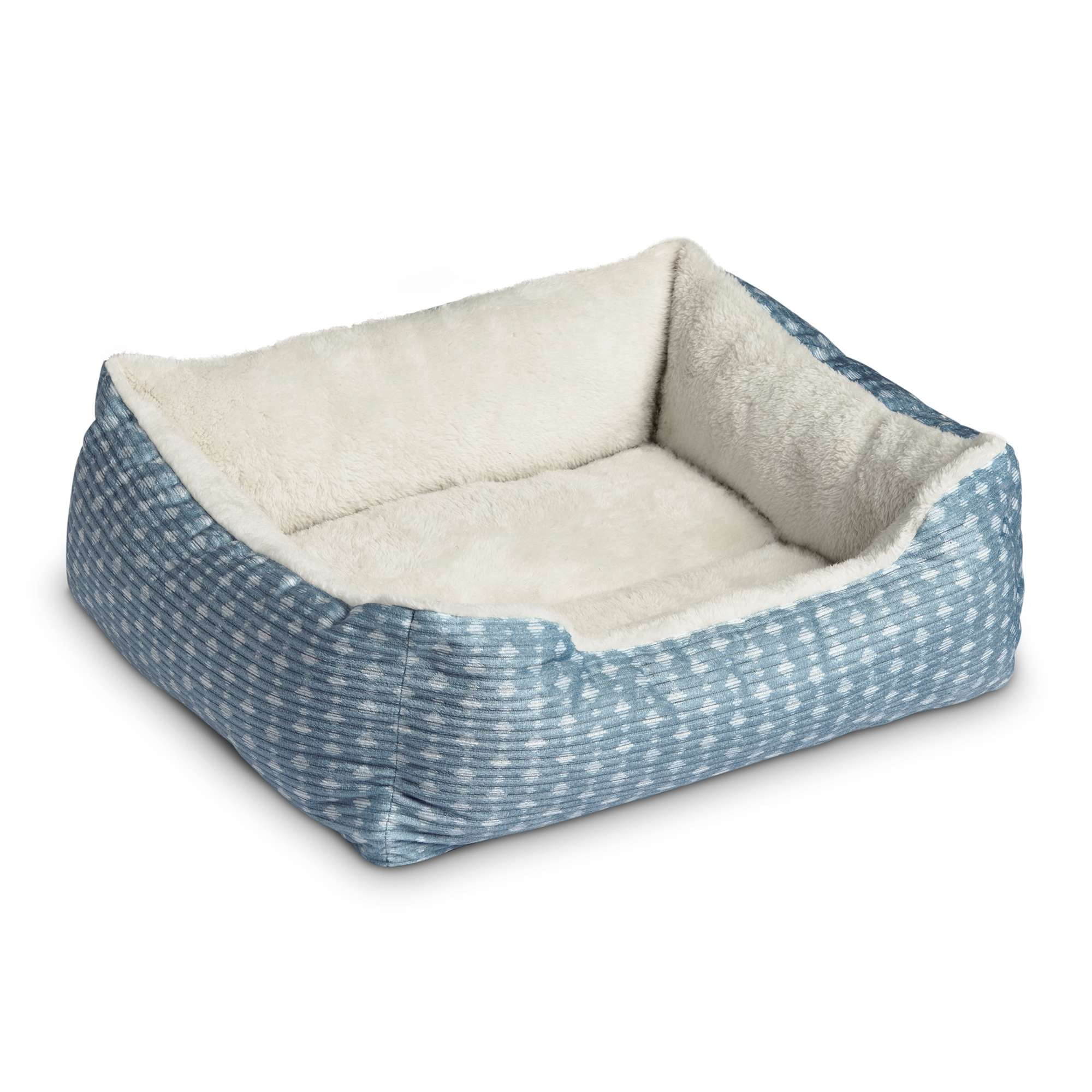 Vibrant Life Dog Bed, Cat Bed, Puppy Bed, Plush Cuddle Bed for Small Breeds, 19" x 15", Blue and White