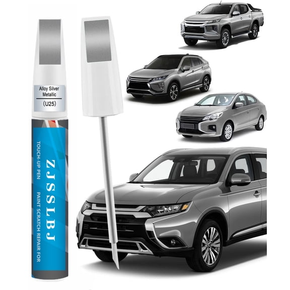 Alloy Silver Metallic(U25) for Mitsubishi Touch Up Paint, 2 in 1 Car Scratch Remover with Pen Tip and Brush, Exact Color-Matched for Car Paint Scratch Repair, Quick & Easy Fix Chips and Nicks