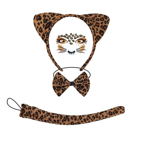SJLDQY Carnival Unisex Boys Girls Leopard Dress Up Fashion Hairband Accessories Outfits Party Stage Performance Clothes Set