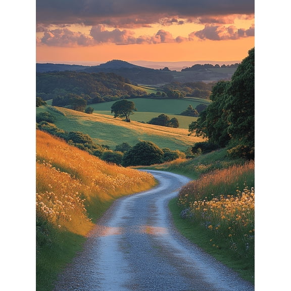 Sunset Country Road Canvas Wall Art/Print， Perfect for Living Room， Dining Room， and Hallway Decoration