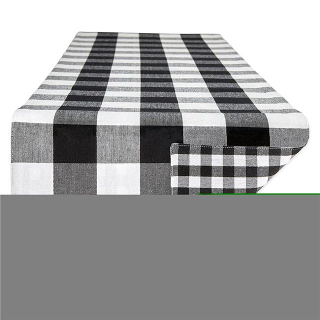 Design Imports Z02378 Chemin de Table Réversible Vichy & Carreaux Buffalo Noir & Blanc 14 x 72 Po