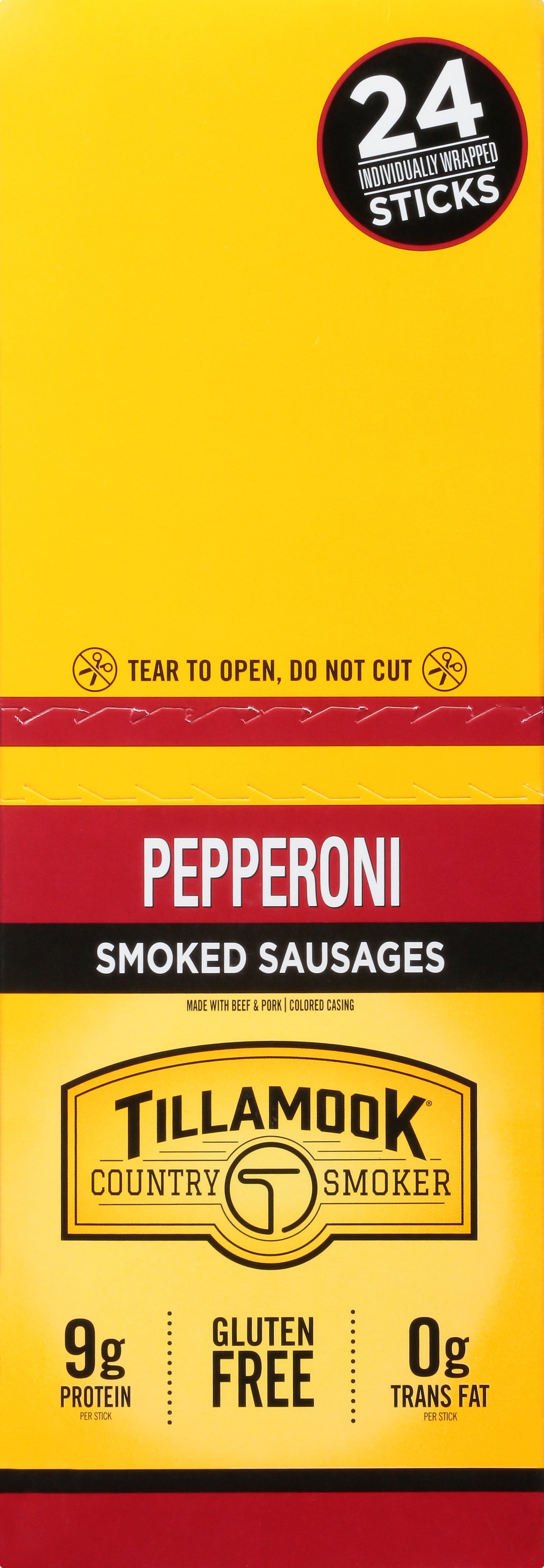 Tillamook Country Smoker Beef Jerky Pepperoni Dried Casing Stick 24-1oz Individually Wrapped Sticks. 1.5LBS Total Bulk