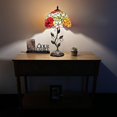 thumbnail image 3 of Tiffany Table Lamp Red Orange Stained Glass Rose Flowers Iron Metal Leaves Bronze Base Included LED Bulb for Living Room Dining Room Bedroom Bedside 12"W*12"D*22"H, 3 of 5
