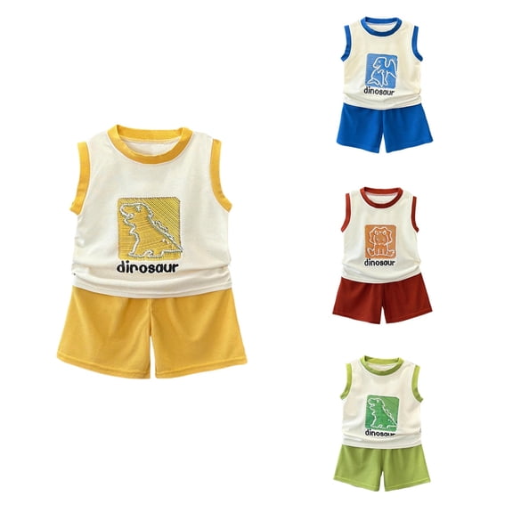Loopsun Boys Girls Round Neck Tank Top Print Cami and Shorts Soft Lightweight Summer Daily Wear Outfit Blue, 5-6 Years