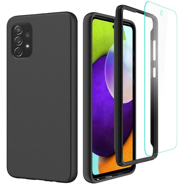 for Samsung A52 5G Case with Screen Protector, Full Body Protection Anti Scratch Galaxy A52 5G Case Hard PC Bumper Flexible Silicone Back Shockproof Case for Samsung Galaxy A52 5G,Black