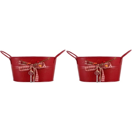 HOMEMAXS 2 pcs Oval Shaped Iron Bucket Decorative Flower Bucket Storage Bucket Adornment