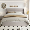 thumbnail image 4 of Einfach King Size Lift up Platform Storage Bed Frame with Fabric Upholstered Wingback Panel Headboard, Beige, 4 of 12