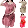 thumbnail image 2 of Lerpwige Womens Summer Lace Ice Silk Nightdress Short Sleeve Loose Plus Size Nightgown XL, 2 of 20