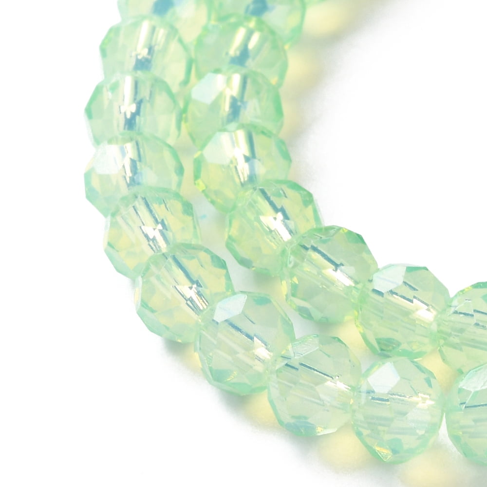 Baking Painted Transparent Glass Beads Strands Imitation Opalite Faceted Round Light Green 6x5mm Hole: 1.3mm 80~85pcs/strand 38~40cm