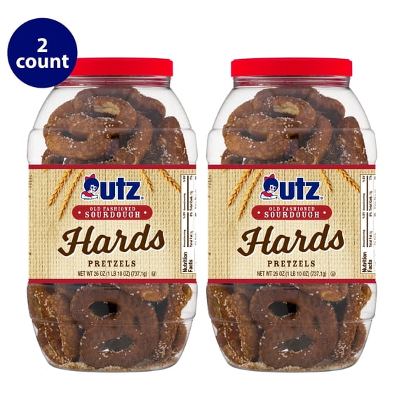 Utz Old Fashioned Sourdough Hards Pretzels, Crunchy Snack, 26 oz. Barrel - Pack of 2