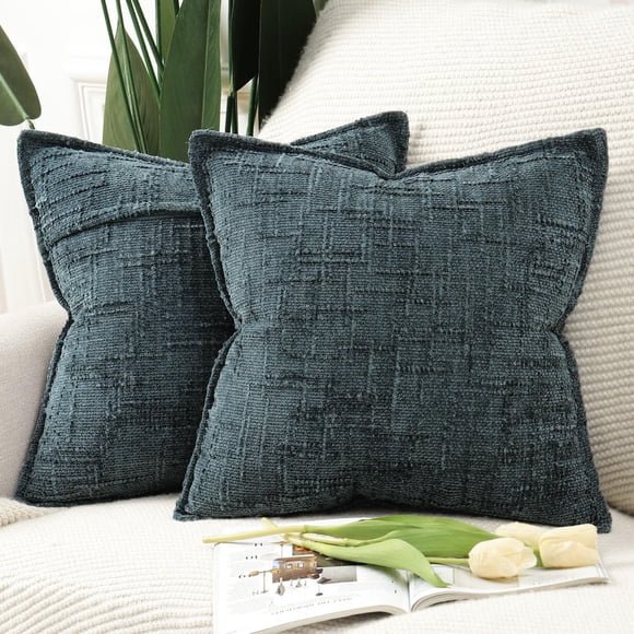 MADIZZ Decorative Chenille Neutral Pillow Covers 45x45 cm Grey Blue Pack of 2 Throw Pillows for Couch Sofa Boho Accent Pillow Cases for Bed Cushion for Bedroom Living Room Modern Home Decor
