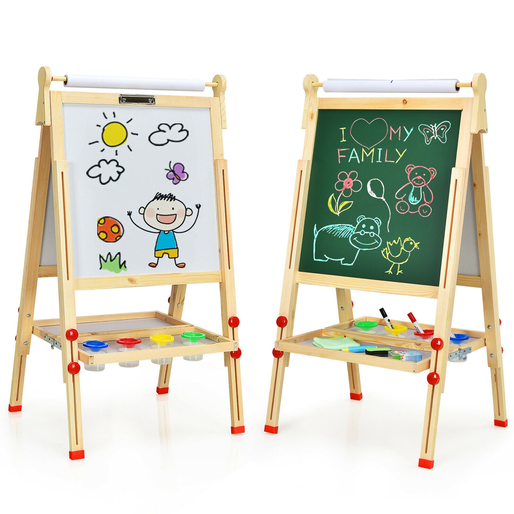 Gymax Kids Art Easel w/Paper Roll DoubleSided Adjustable Drawing Easel