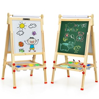Qaba Art Easel for Kids with Paper Roll, Blackboard, Whiteboard
