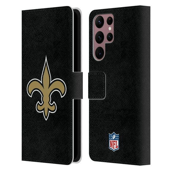 Head Case Designs NFL New Orleans Saints Logo Plain Leather Book Wallet Case Cover For Samsung Galaxy S22 Ultra 5G