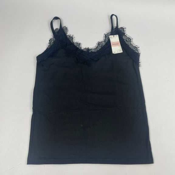 Dolsonar Women's V-neck Lace Cami Spaghetti Strap Crop Tops Black