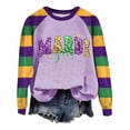 thumbnail image 2 of Sexlip Womens Long Sleeve Sweatshirt Mardi Gras Letter Print Design Contrast Sleeve Soft Fabric Comfortable Silhouette for Casual Occasions Purple M, 2 of 4