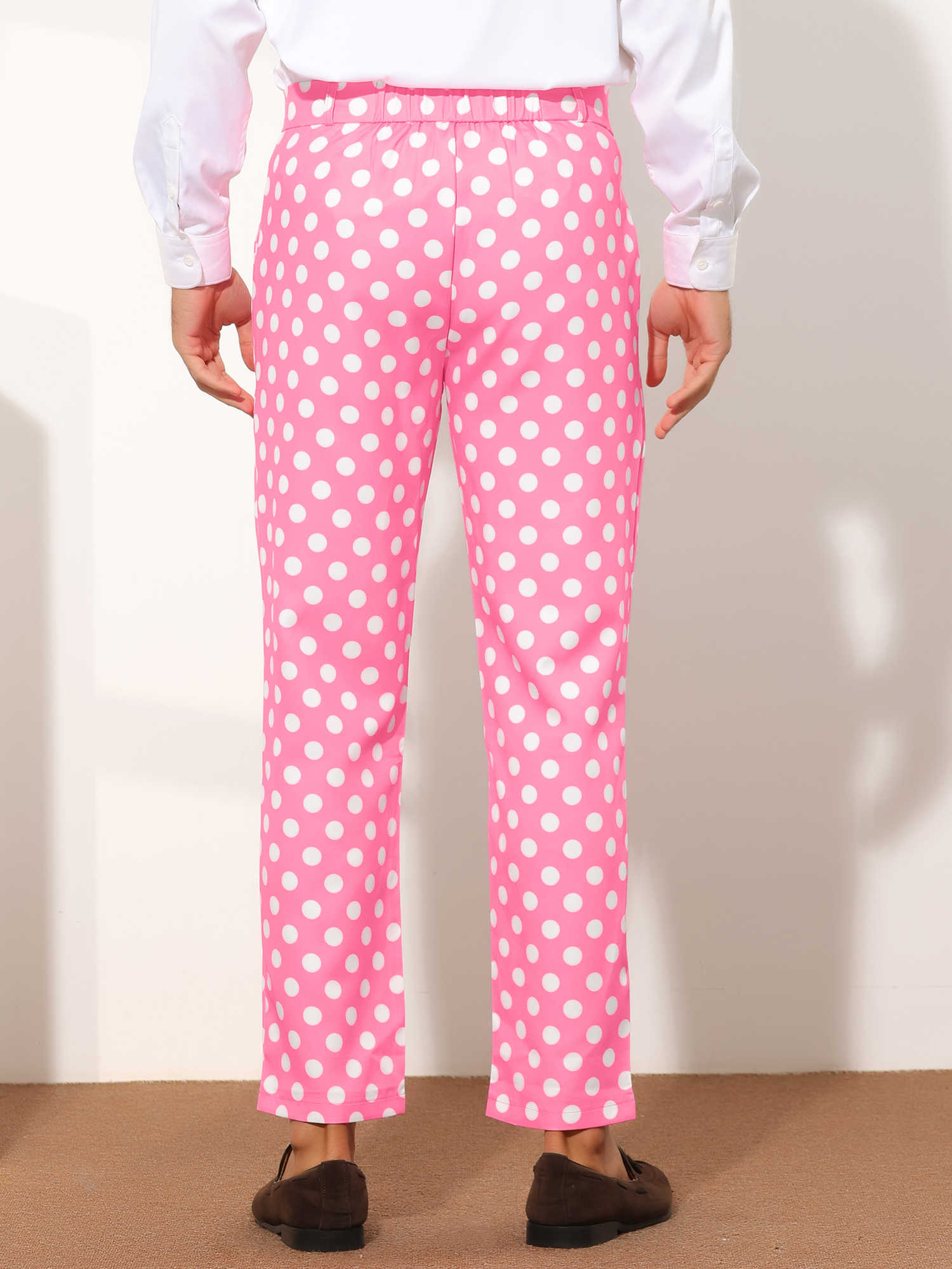 Unique Bargains Men's Polka Dots Dress Pants Regular Fit Flat Front Printed Trousers 32 Pink