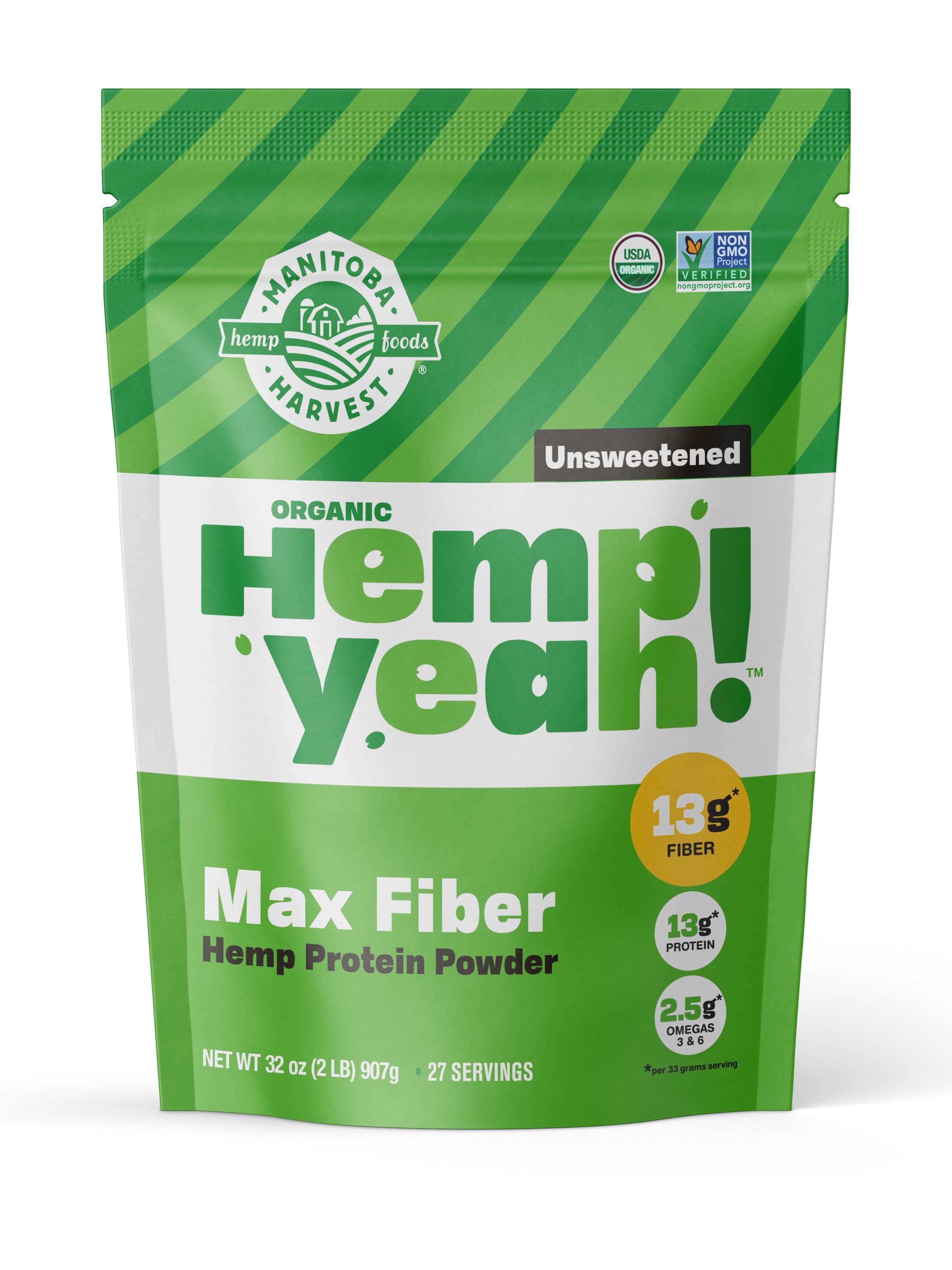 Manitoba Harvest Max Fiber Organic Protein Powder, Hemp Protein Powder Unsweetened, 32 oz, 2 lb