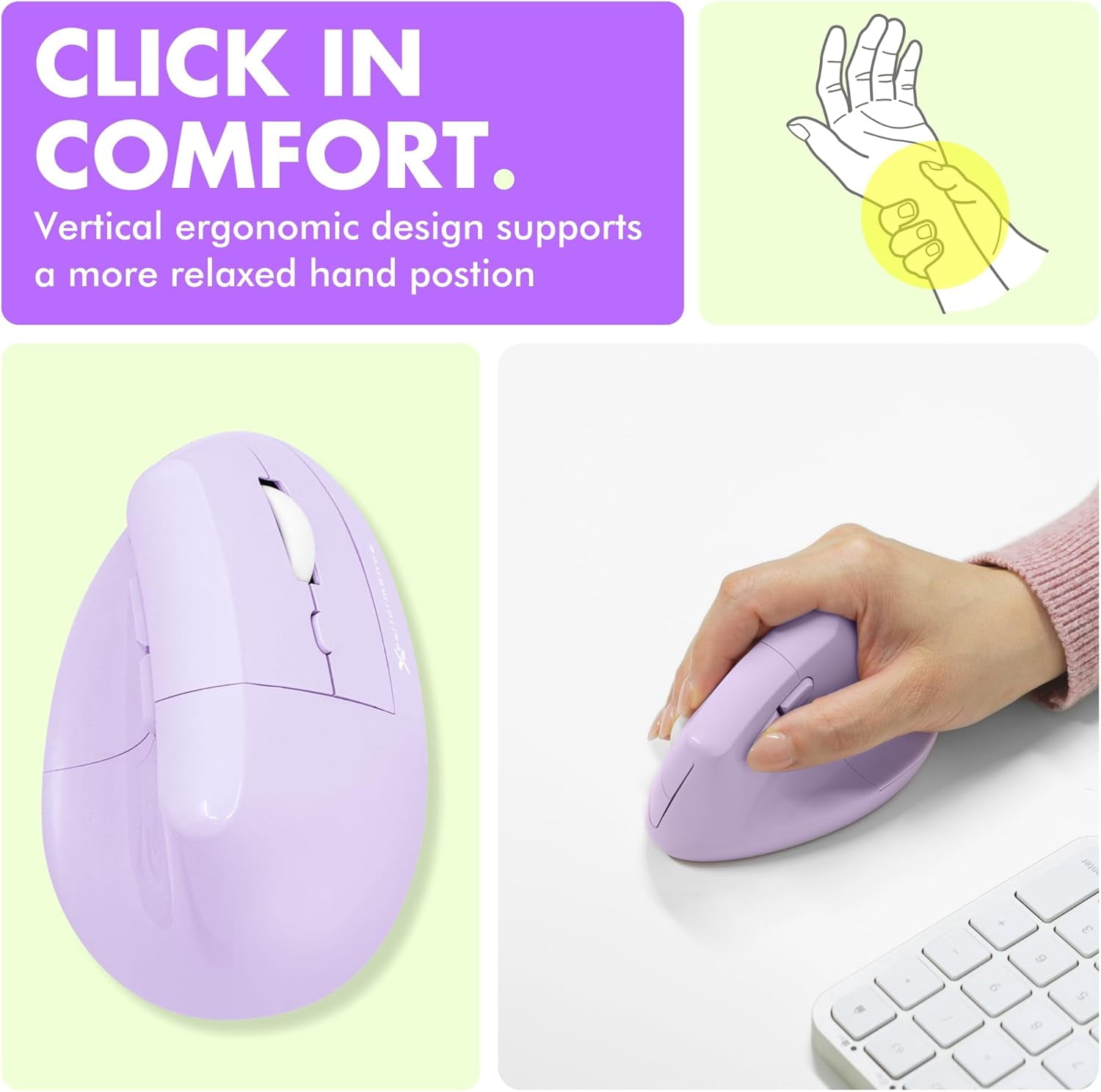 X9 Performance Wireless Vertical Ergonomic Mouse - (BT + 2.4Ghz) - Click in Comfort - Up to 4000 DPI, 6 Button, Rechargeable - Bluetooth Ergonomic Vertical Mouse Wireless - For Mac and PC - Purple