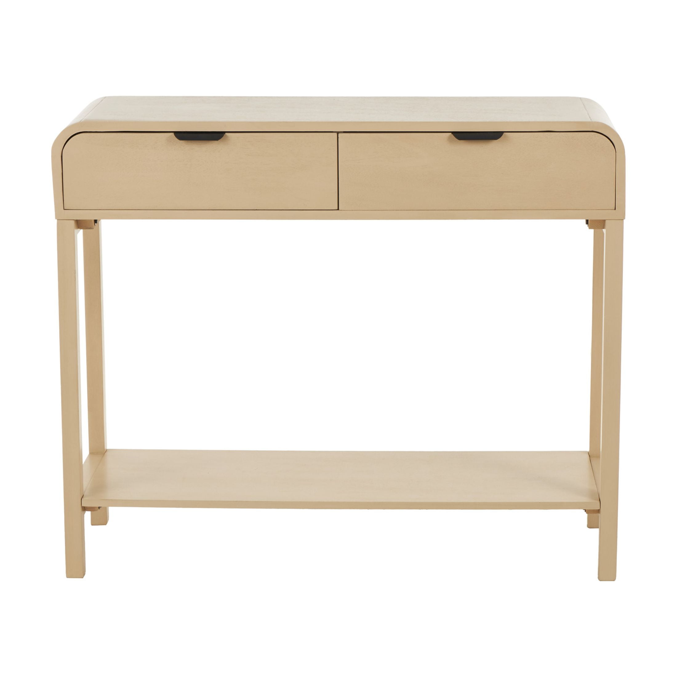 DecMode 36" x 30" Beige Wood Handmade 2 Drawer Console Table with Black Handles, 1-Piece