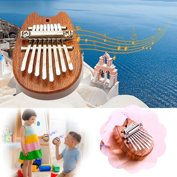 Piano de pulgar Kalimba de 8 teclas | Cuerpo de madera maciza de sapeli | Teclas de acero inoxidable | Exquisito instrumento musical de marimba de dedo | Colgante antiestrés, regalo para niños