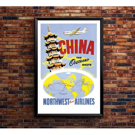 Northwest Orient Airlines - China - Vintage Travel Poster (12x18Inches)