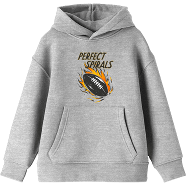 "Perfect Spirals" Flaming Football Youth Heather Gray Long Sleeve Hoodie-Medium