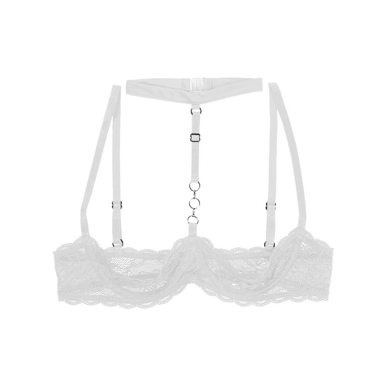 CHICTRY Womens Sheer Lace 1/4 Cups Bra Tops Open Cups Underwire Push Up  Brassiere Lingerie White 4XL