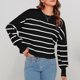 thumbnail image 3 of Women's Fall Cropped Striped Sweaters Long Sleeve Crewneck Winter Tops Jumper, 3 of 5