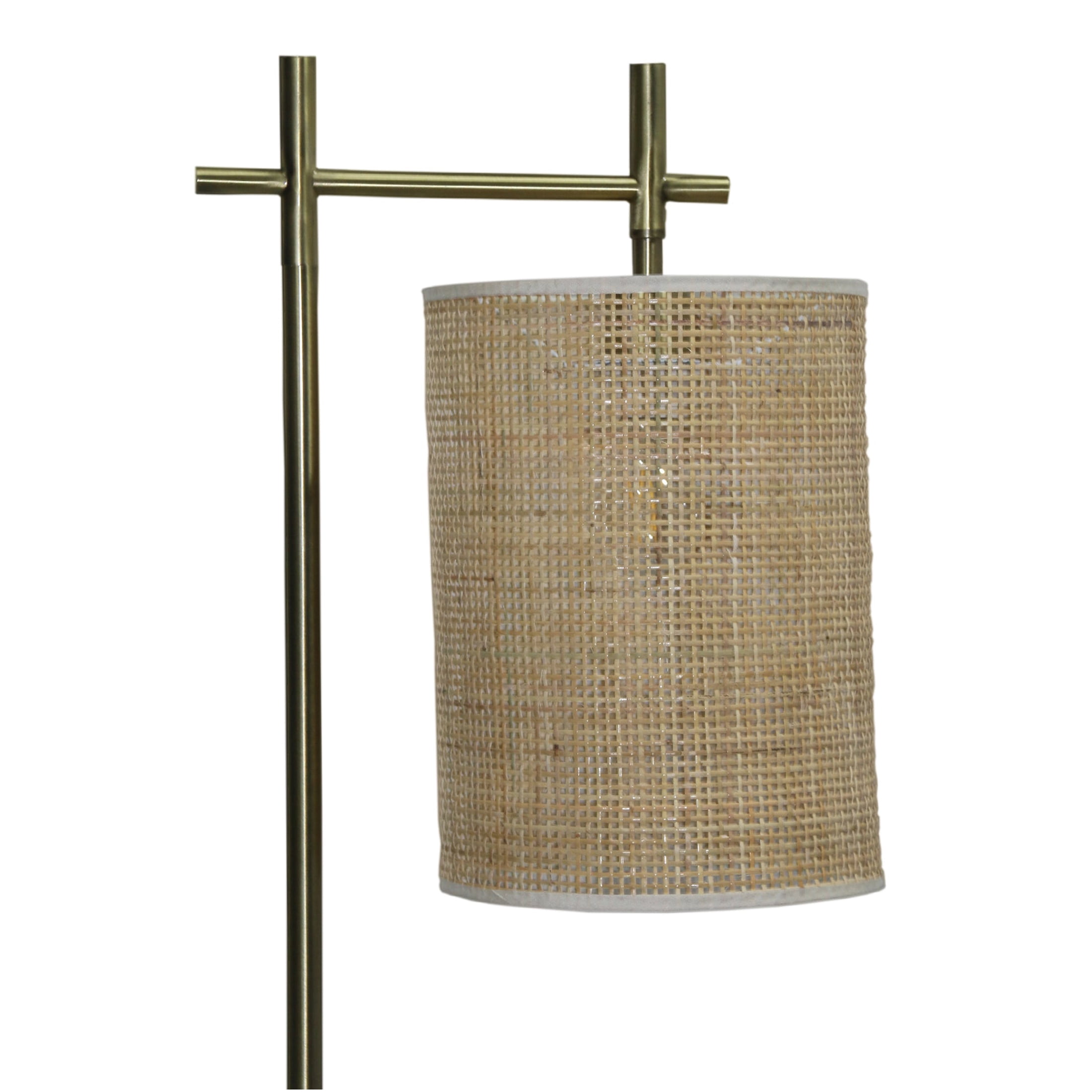 JERFIT Gold Modern Floor Lamp for Living Room, Tall Corner Standing Light with Bamboo Shade, Cylinder Design for Bedroom Office Reading Nook, Plug-In Illumination