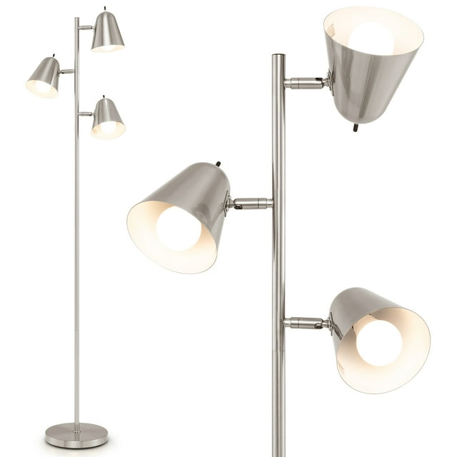Gymax 3-Bulb Floor Lamp Standing Tall Tree Lamp w/ 3 E26 A19 Bulbs Silver