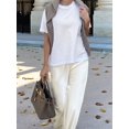 thumbnail image 5 of Womens Satin Elastic Waist Wide Leg Long Pants Beige S, 5 of 9