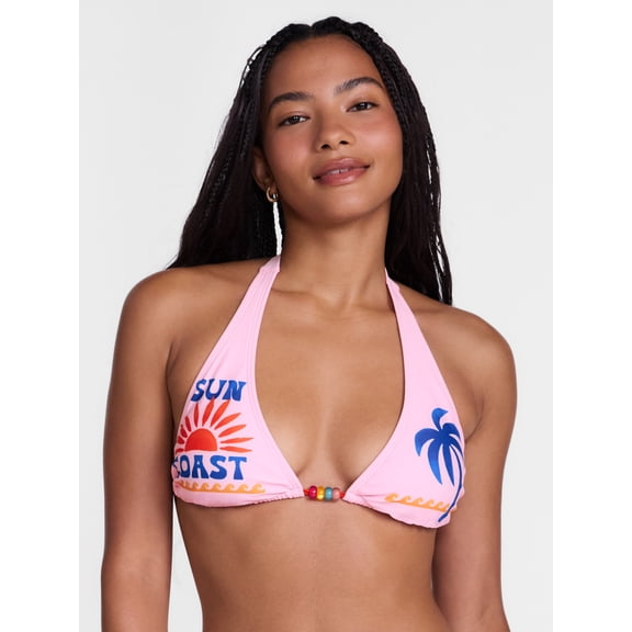 No Boundaries Sun Coast Print Triangle Bikini Swim Top, Women’s XXS-XXL
