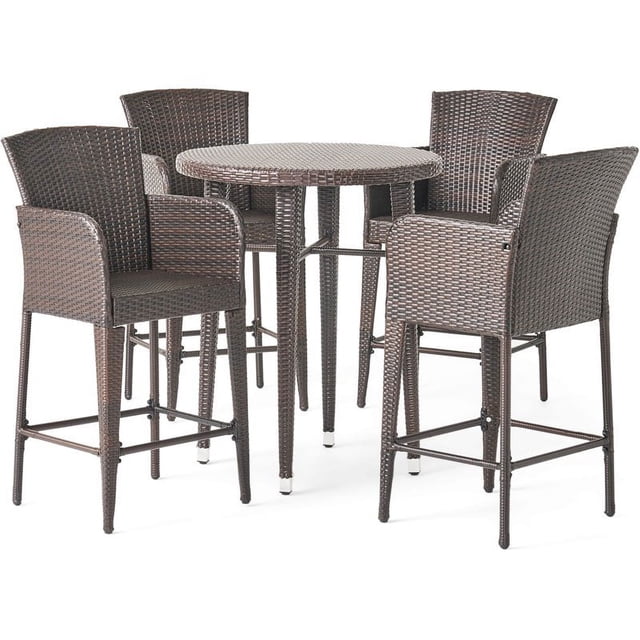 Noble House Callum Ensemble de Table de Bar Ronde en Osier Multicolore 5 Pcs 32.5 Pouces