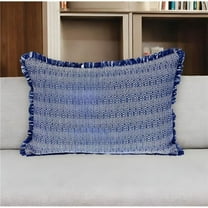 HomeRoots 529342 14 x 20 in. Blue & White Striped Cotton Throw Pillow with Fringe