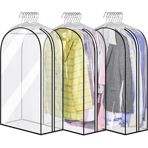10" Gusseted All Clear Garment Bags for Hanging Clothes 40" Suit Bags for Closet Storage Hanging Clothes Storage Suit Cover for Shirts, Coats, Dresses, 3 Packs