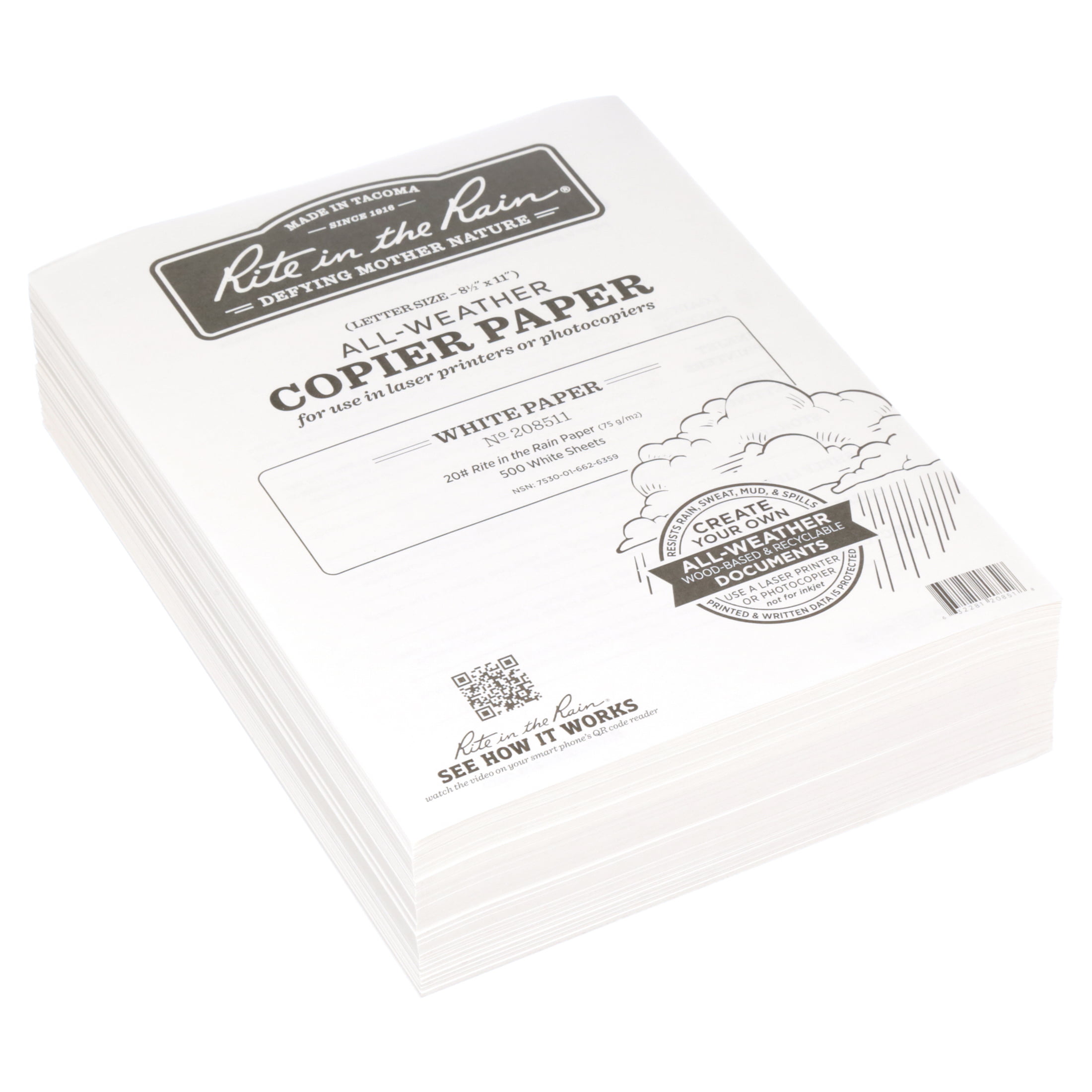 Rite in the Rain All-Weather 8-1/2 in. x 11 in. 100 lbs. Printer Paper,  White (250-Sheet Pack) 1008511 - The Home Depot