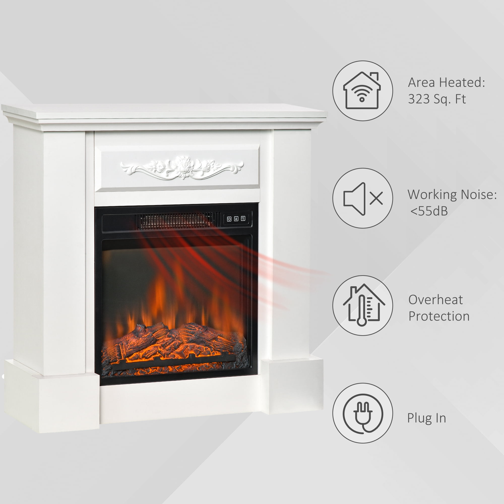 Leuco 32" Freestanding Electric Fireplace with Mantel, 1400W Heater with Remote Control, LED Log Flame, Overheat Protection, White