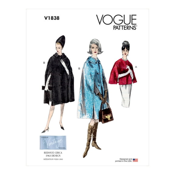 Vogue Sewing Pattern V1838 - Misses' Cape, Size: A (S-M-L-XL-XXL)