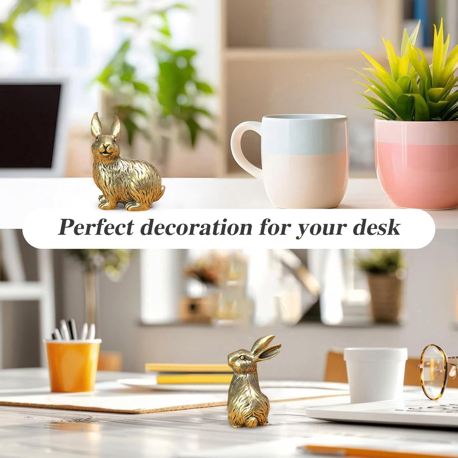 Brass Bunny Figurines Vintage Golden Rabbit Statue Miniature Easter Home Table Ornament for Living Room Farmhouse Spring Decor