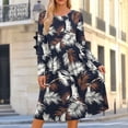 thumbnail image 2 of CHGBMOK Women's Midi Dress Long Sleeve Loose Fit Dresses Casual Crew Neck Print Dresses, 2 of 7