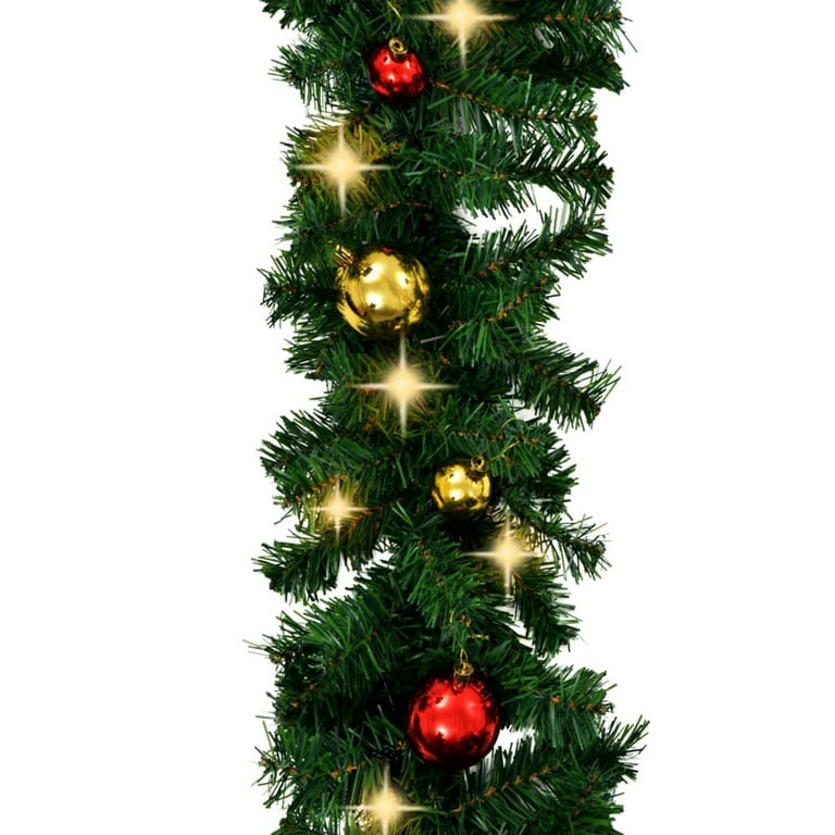 Carevas Christmas Garland with Baubles and Lights Green 66 ft PVC