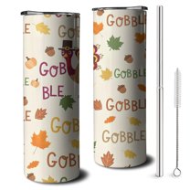 20oz Happy Thanksgiving Turkey Fall Leaves Skinny Tumblers Stainless Steel Tumbler with Lid and Straw,Vacuum Insulated Double Wall Travel Tumbler Cups with Cleaning Brush for Coffee,Tea