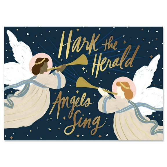 Current Hark the Herald Religious Deluxe Foil Christmas Cards - Holiday Greeting Cards Set of 14, Large 5" x 7", Envelopes Included, Foil Accents & Lettering
