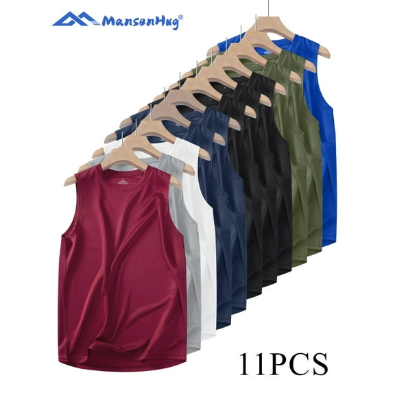 MENSENHUG Men's 11 Pack Tank Tops Sleeveless Workout Quick Drying Shirts Gym Muscle Shirts Athletic Bodybuilding Tee