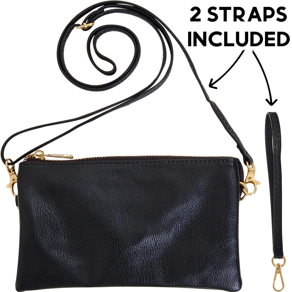 Humble Chic Small Black Clutch Purse - Black Vegan Leather Wristlet Purses for Women
