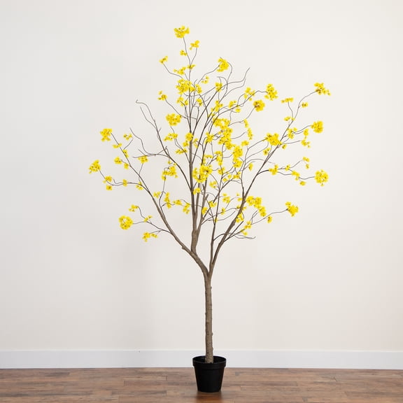 Nearly Natural Bellflower Artificial Potted Tree - 8' - Yellow